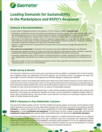 Leading Demands for Sustainability in the Marketplace and RSPO’s Response